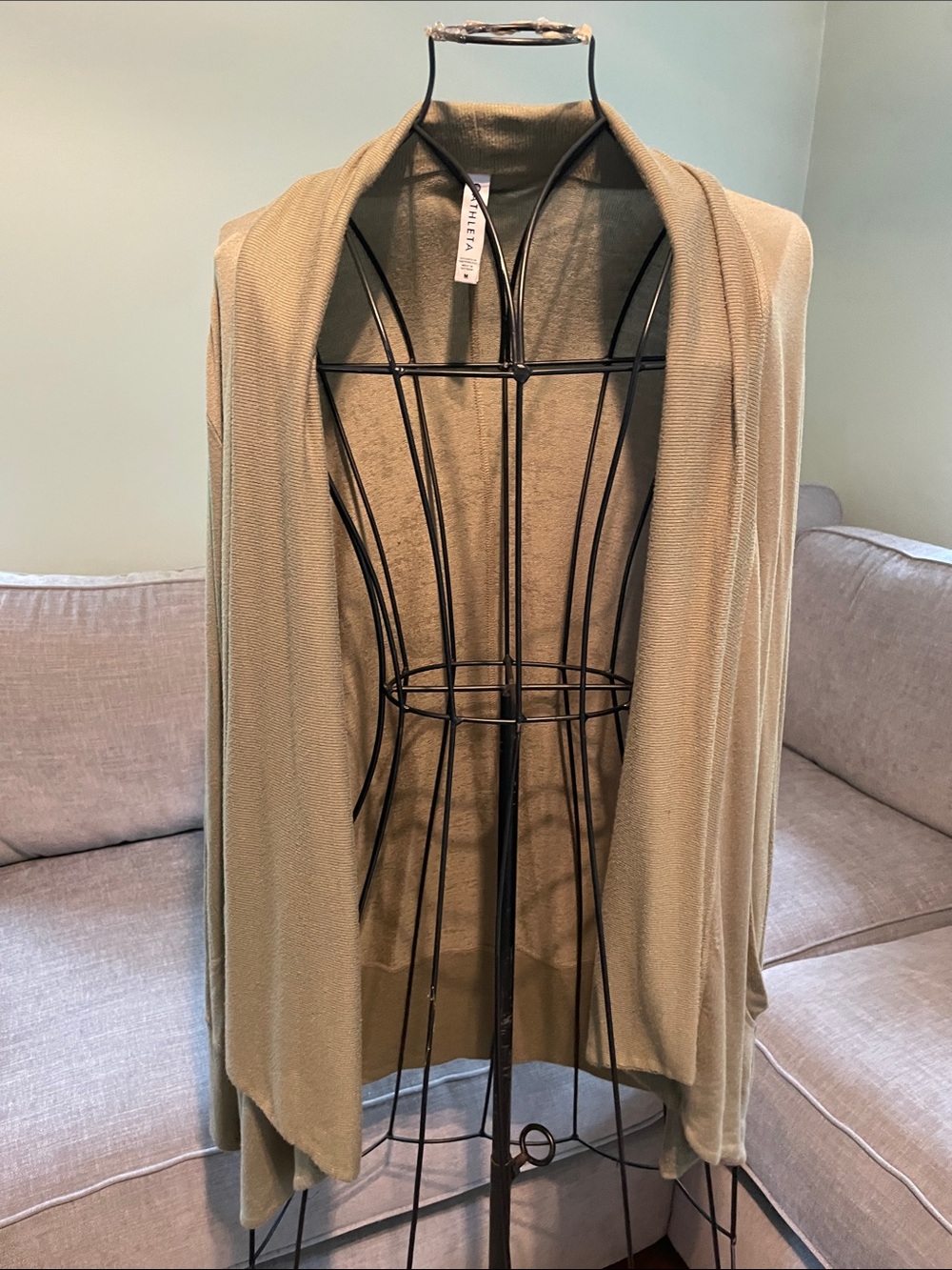 Athleta Olive Open-Front Draped Cardigan